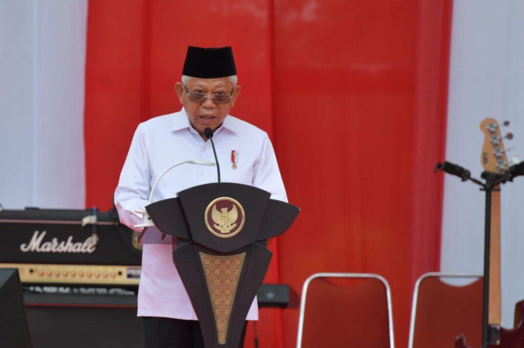 Wapres Ma’ruf Amin saat menyampaikan arahannya dalam Peringatan Hari Desa Asri Nusantara Sumber foto: Humas Kemendes PDTT