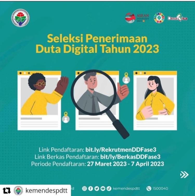 Informasi seleksi penerimaan duta Digital Kemendesa Sumber Foto: kemendesa.go.id