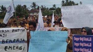 Ratusan perangkat desa di Kabupaten Pesisir Barat lakukan unjuk rasa di depan Kantor Bupati Sumber Foto: Istimewa