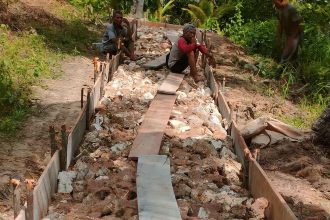 Pembangunan Infrastruktur Jalan Setapak di Desa Beringin Jaya, Kecamatan Taliabu Barat Laut, Kabupaten Pulau Taliabu. Sumber: Istimewa