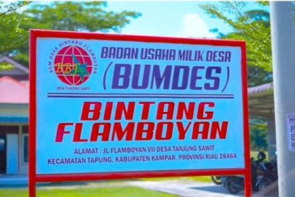 Papan Nama BUM Desa Bintang Flamboyan. Sumber foto: akun resmi Youtube Desa Tanjung Sawit