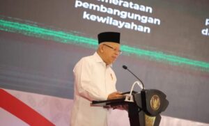 Wakil Presiden RI Ma’ruf Amin saat membuka Rakornas Percepatan Pembangunan Daerah Tertinggal. Sumber: Humas Kemendesa.