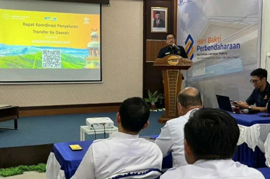 Dinas Pemberdayaan Masyarakat Desa (DPMD) Tanah Laut dan Kantor Pelayanan Perbendaharaan Negara (KPPN) Pelaihari menggelar Rapat Koordinasi Penyaluran Transfer ke Pemkab Tanah Laut.