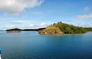 Perairan dan pulau Fau yang indah ini menjadi tempat berlabuhnya kapal dan tongkang pengangkut ore nikel, Sumber Foto : Mongabay Indonesia