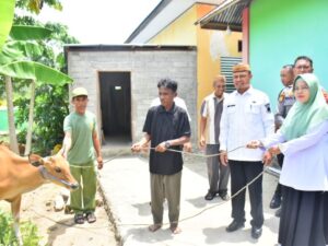 keterangan foto: Sekda gorontalo berikan bantuan sapi dan bibit jagung kepada warga desa, sumber foto: Sumber Resmi Pemkab Gorontalo