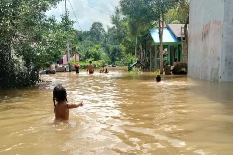 Kondisi banjir di Desa Tumbang Manya, Kecamatan Antang Kalang.