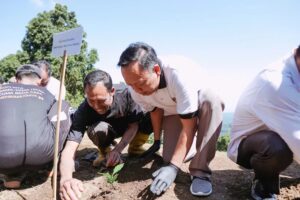 Gede pusaka Harsadena saat menanam bibit kopi komasti arabica di Desa Munduk Sumber Foto: Radar,Bali