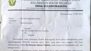 Surat pemberhentian Katarina Adriani Utowitin sebagai seorang guru PAUD di Desa Sulengwaseng, Kecamatan Solor Selatan, Kabupaten Flores Timur. Sumber: Istimewa