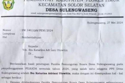 Surat pemberhentian Katarina Adriani Utowitin sebagai seorang guru PAUD di Desa Sulengwaseng, Kecamatan Solor Selatan, Kabupaten Flores Timur. Sumber: Istimewa