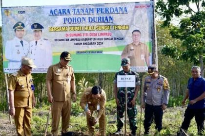 Bupati Hts lakukan penanaman pohon durian bersama para petani di Gunung Titi Desa Limpasu, Hulu Sungai Tengah.