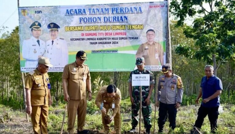 Bupati Hts lakukan penanaman pohon durian bersama para petani di Gunung Titi Desa Limpasu, Hulu Sungai Tengah.