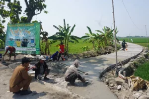 TPK Desa Gebangbunder saat menuntaskan pelebaran akses jalan masuk menuju JUT di Dusun Gebang. Sumber : Dwi Aris S/Radar Jombang