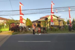 Kades Gadingmangu M Golkar membersihkan sampah di pinggir jalan bersama stakeholder terkait dan masyarakat. Sumber : Ainul Hafidz/Radar Jombang