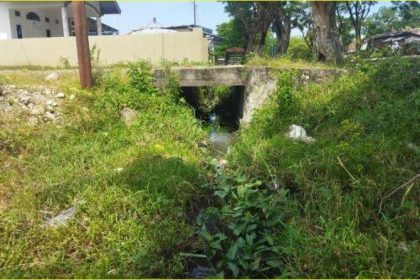 Kondisi saluran drainase di Desa Bongopini yang tertutup lumpur dan tanaman liar. Sumber: gorontalo.tribunnews.com.