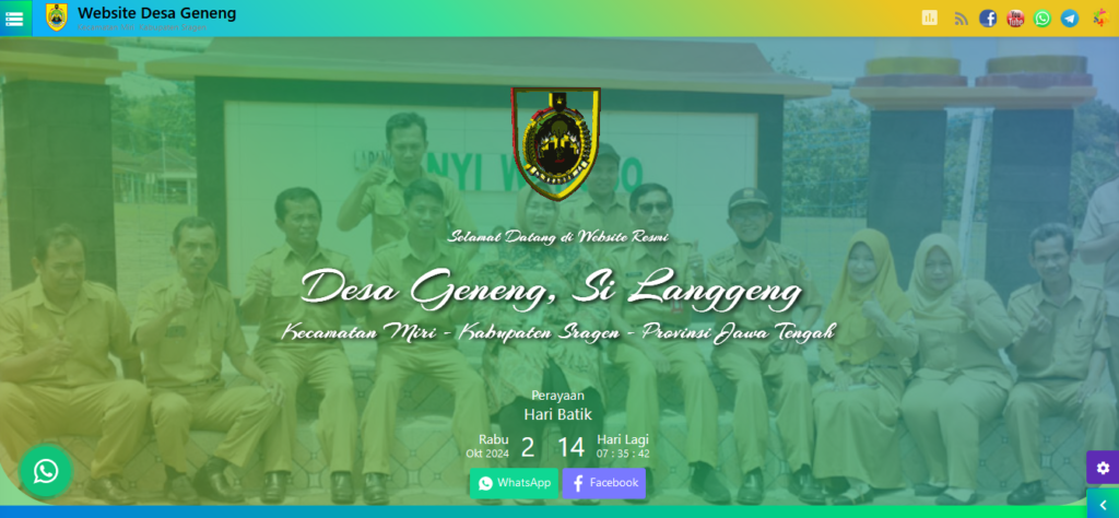 Tampilan laman utama website Si Langgeng, Sistem Informasi Integratif Desa Geneng. Sumber Website Desa Si Langgeng