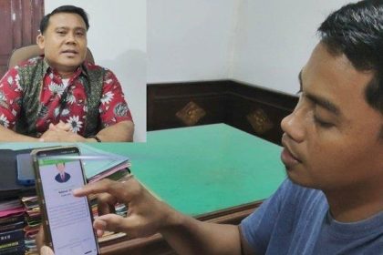 Kades Sidomulyo, Rahmad dan Perangkat Desa Sidomulyo ketika menunjukan akses aplikasi Digides. Sumber: tribunnews.com