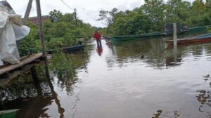 Kondisi banjir di Desa Keliling Semulung, Kecamatan Embaloh Hilir, Kabupaten Kapuas Hulu. Sumber: Tribunpontianak