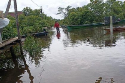 Kondisi banjir di Desa Keliling Semulung, Kecamatan Embaloh Hilir, Kabupaten Kapuas Hulu. Sumber: Tribunpontianak