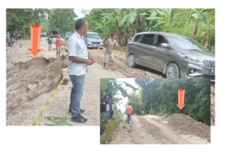 Kondisi ruas jalan Km 142, Desa Sopo, Kec Amanuban Tengah, TTS yang amblas. Sumber foto : Victorynews