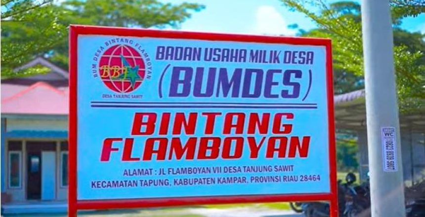 Papan Nama BUM Desa Bintang Flamboyan. Sumber foto: akun resmi Youtube Desa Tanjung Sawit
